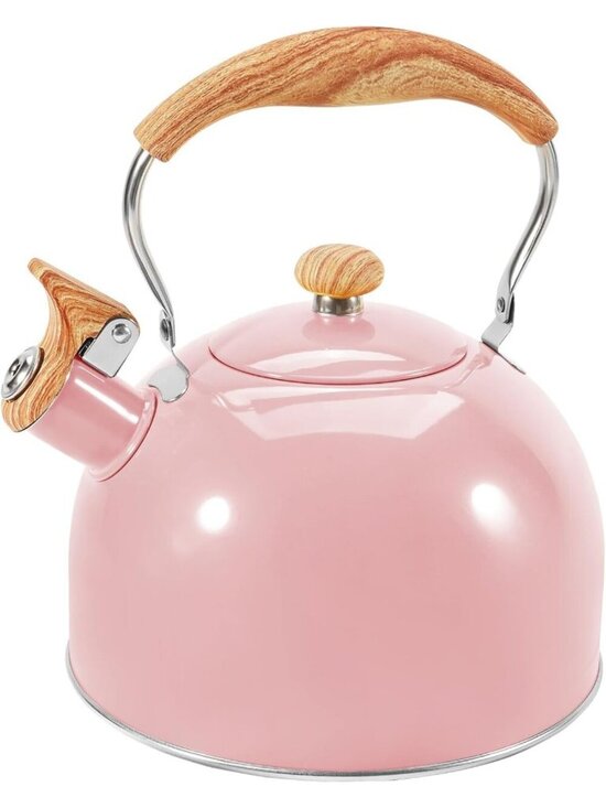 Other - GGC Pink Stainless Steel Kettles 2.6QT Whistling Stove Top Folding Wood Handle